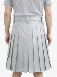 Handcrafted Light Grey Leather Utility Kilt with Front Button Rivets