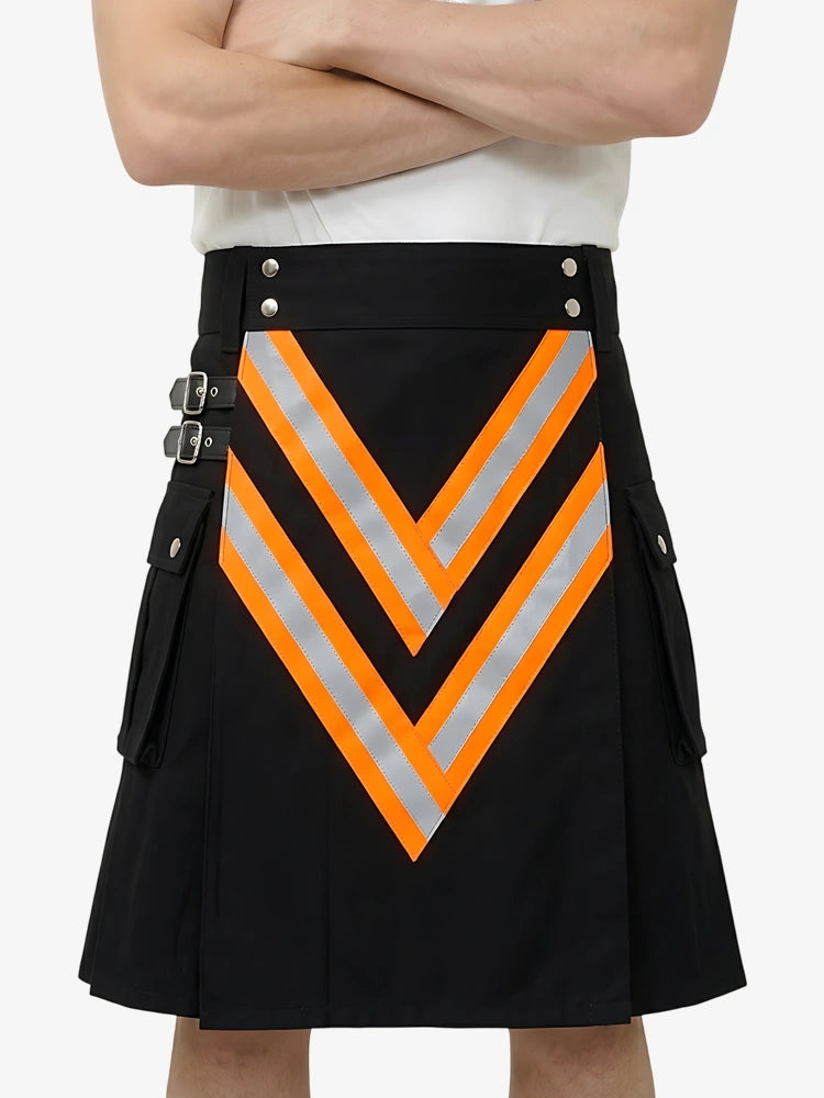 Kilt noir pompier fait main avec sangles rouges visibles