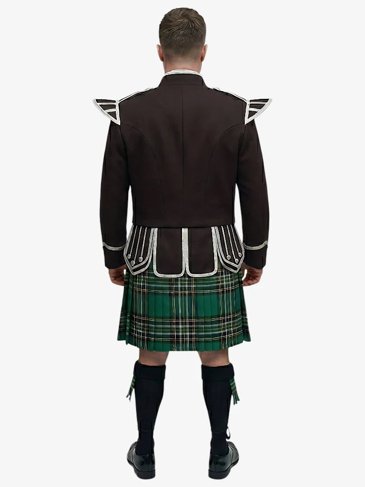 Ensemble Kilt Doublet Tartan National Irlandais avec Veste Marron Foncé