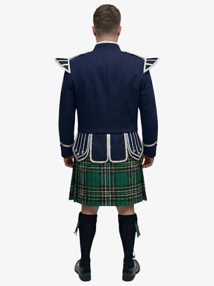 Tenue de Kilt Doublet en Tartan Irish National avec Veste Bleu Marine