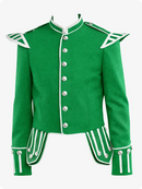 Green military-style jacket with white accents on a white background