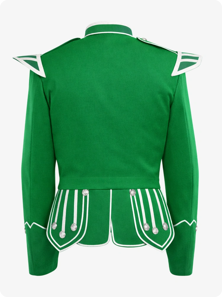 Green jacket with white accents on a white background