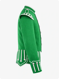 Green jacket with white accents on a white background