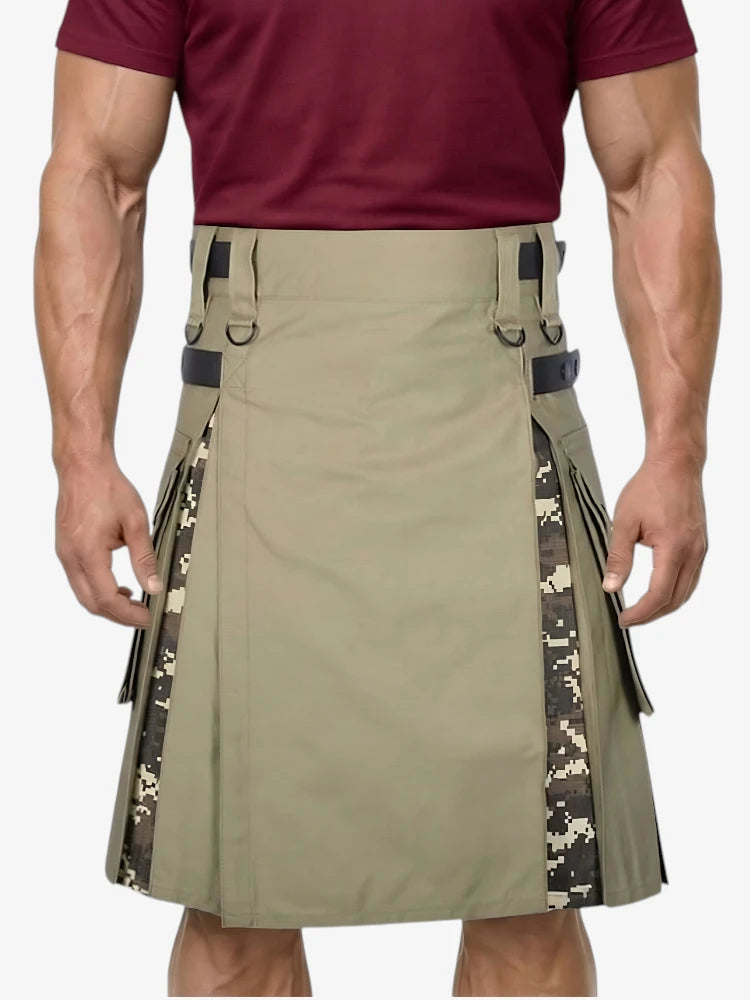 Jupe Écossaise Hybride Kaki avec Panneaux Camouflage