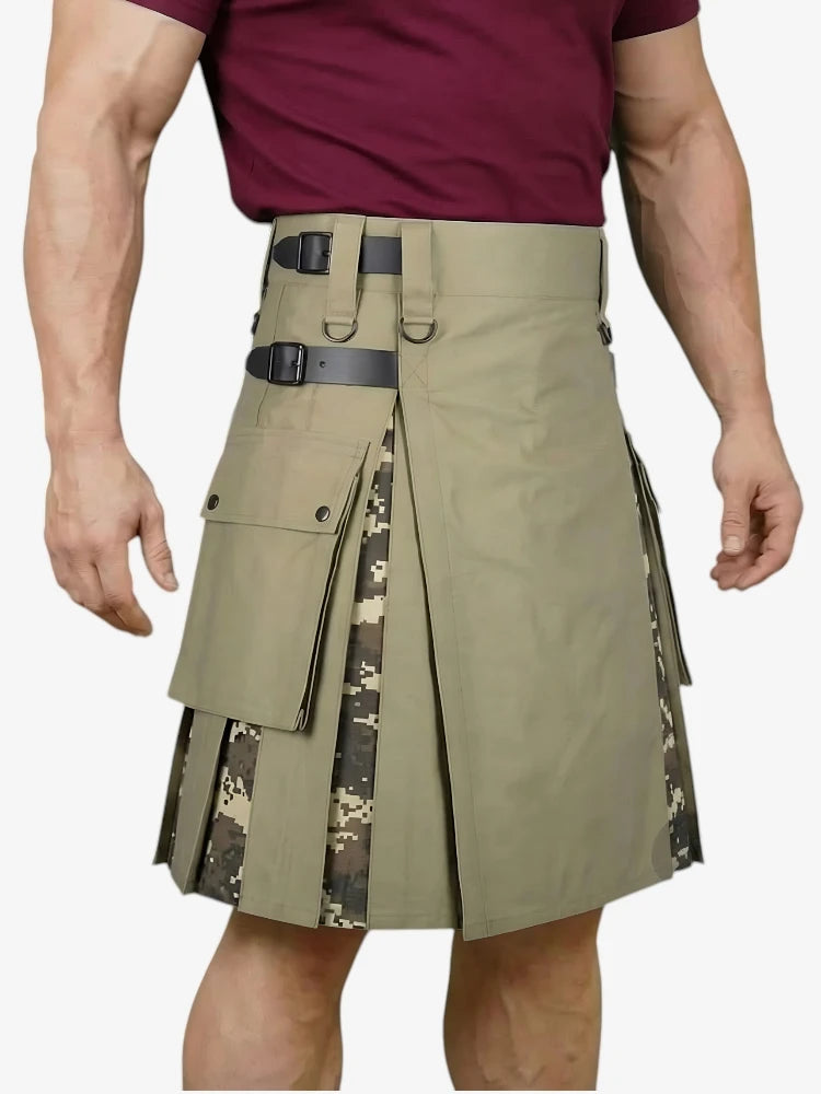 Jupe Écossaise Hybride Kaki avec Panneaux Camouflage