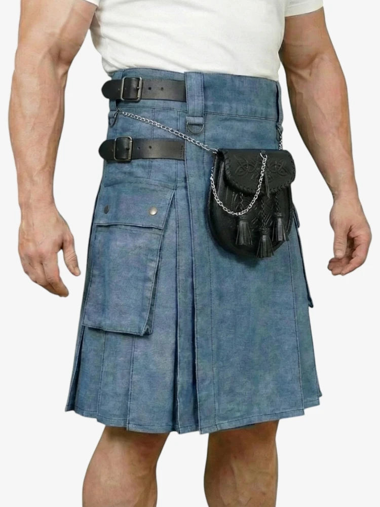 Jupe Écossaise en Denim Bleu Clair