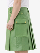 Light Green Genuine Leather Utility Kilt with Cargo Pockets & D-Rings