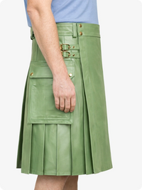 Light Green pleated kilt worn by a person on a white background