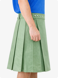Light Green pleated skirt worn by a person on a white background