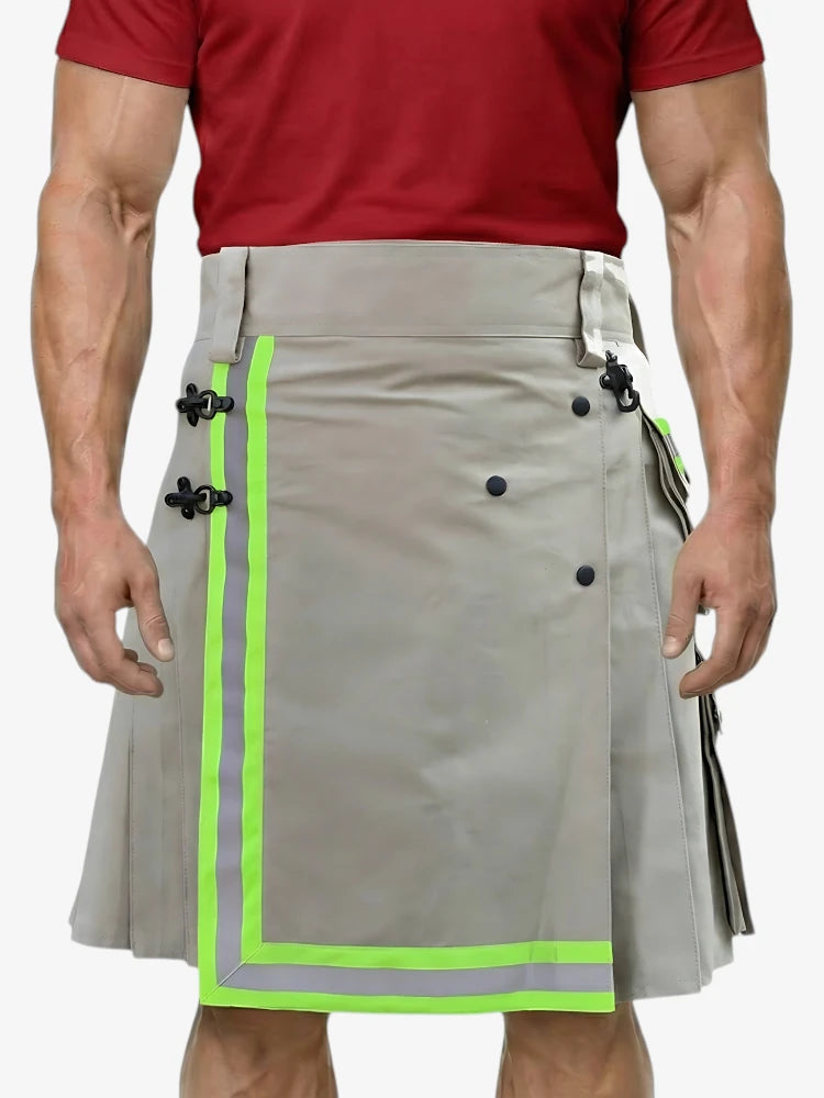 Kilt Pompier Gris Clair avec Bandes Réfléchissantes Néon