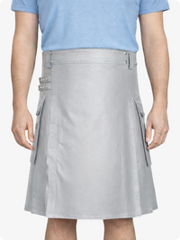Light Grey Genuine Leather Utility Kilt with Side Pockets