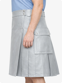 Light Grey Genuine Leather Utility Kilt with Side Pockets