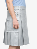 Light Grey Genuine Leather Utility Kilt with Side Pockets