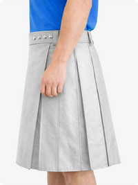 Light Grey Genuine Leather Utility Kilt with Studded Waistband
