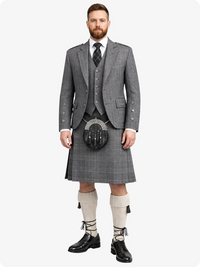 Light Grey Herringbone Tweed Kilt with Light Grey Herringbone Tweed Argyle Jacket Outfit