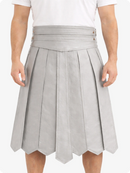 Light Gray pleated skirt worn by a person on a white background
