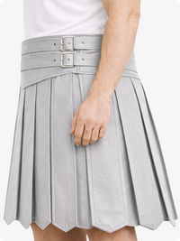 Light Gray pleated skirt with a belt on a white background