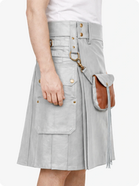 Gray kilt with leather pocket on a white background