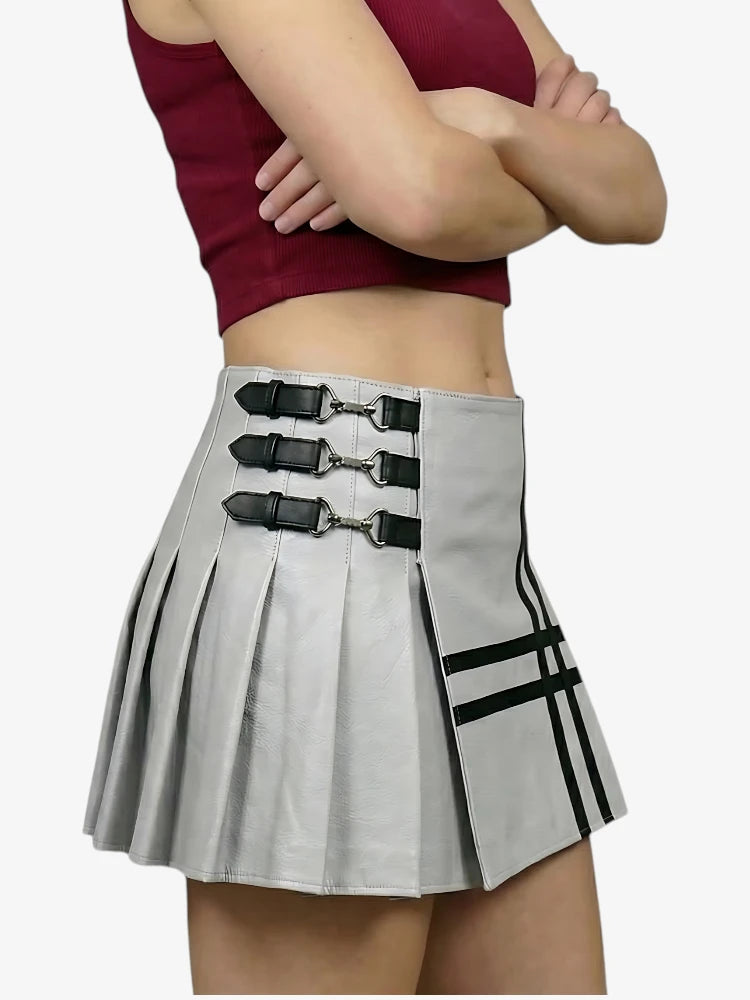 Kilt en cuir gris clair pour femme