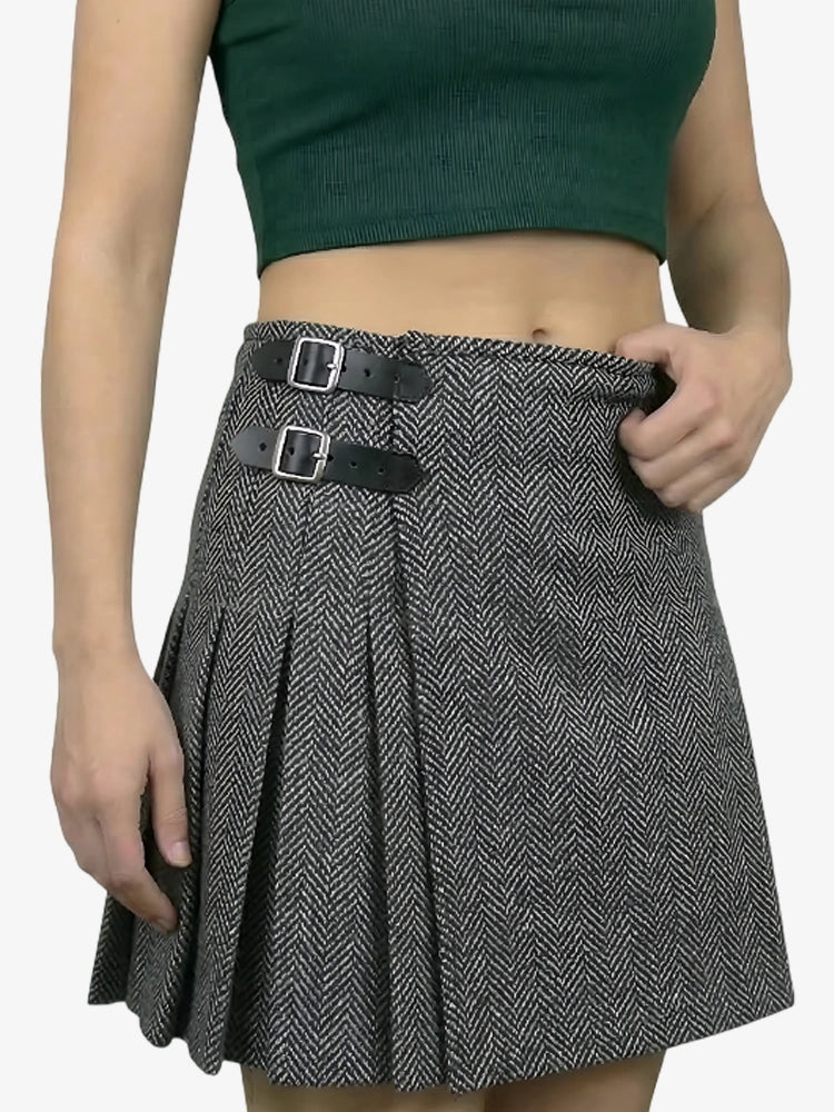 Kilt en Tweed Gris Clair pour Femme
