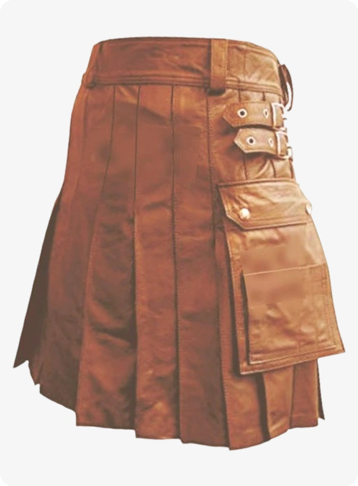Kilt en cuir marron luxueux et stylé sur mesure
