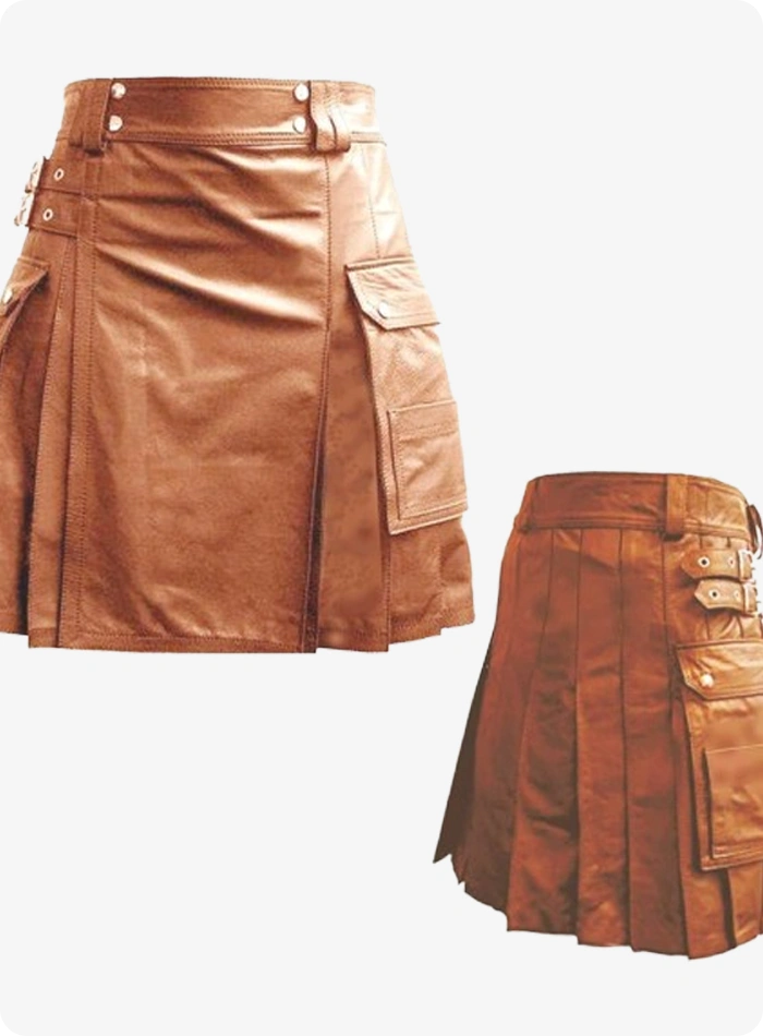 Luxurious Stylish Brown Leather Kilt