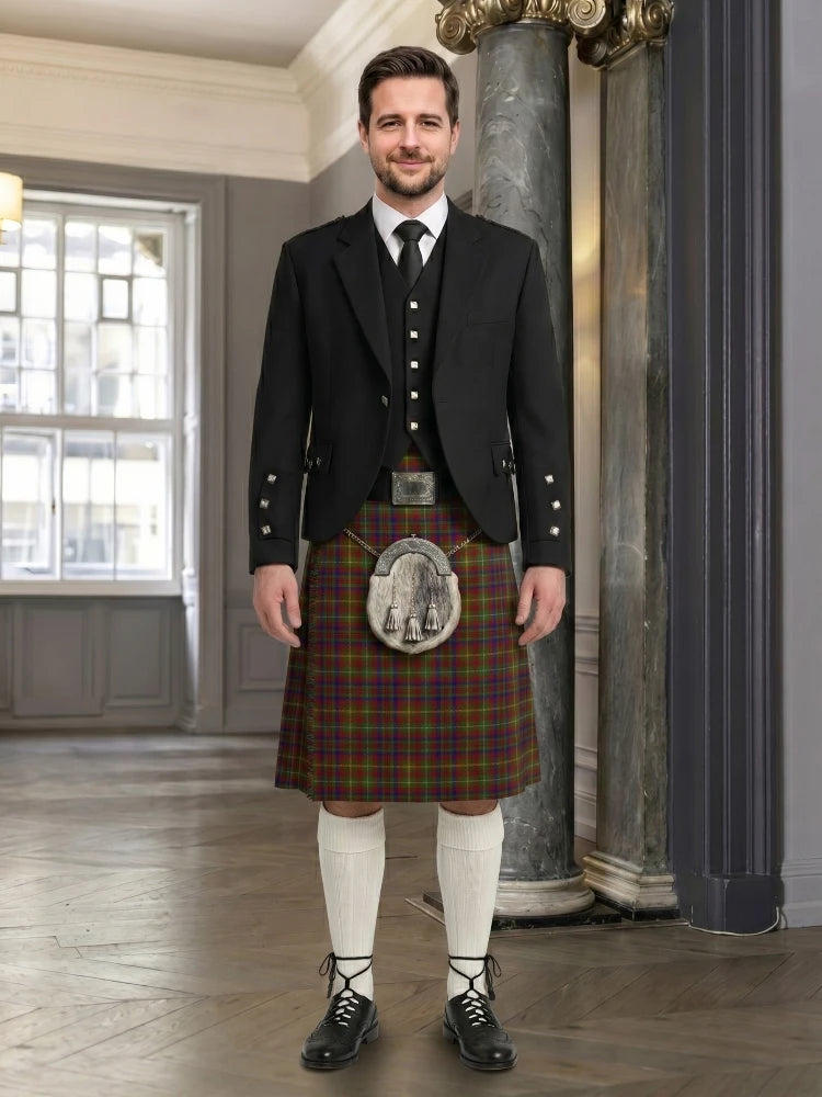 Man wearing a traditional Scottish kilt in an elegant interior setting