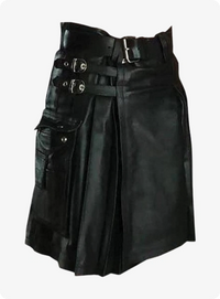 Men Black Leather Kilt