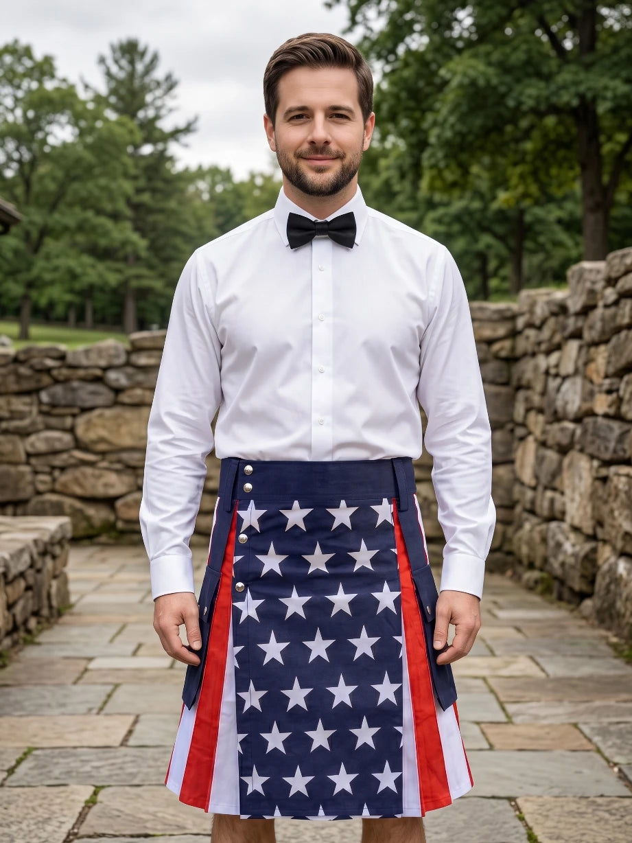 Kilt utilitaire traditionnel en coton drapeau Américain sur mesure