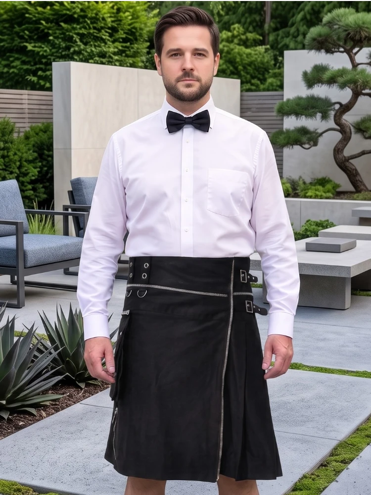 Kilt utilitaire gothique noir premium sur mesure