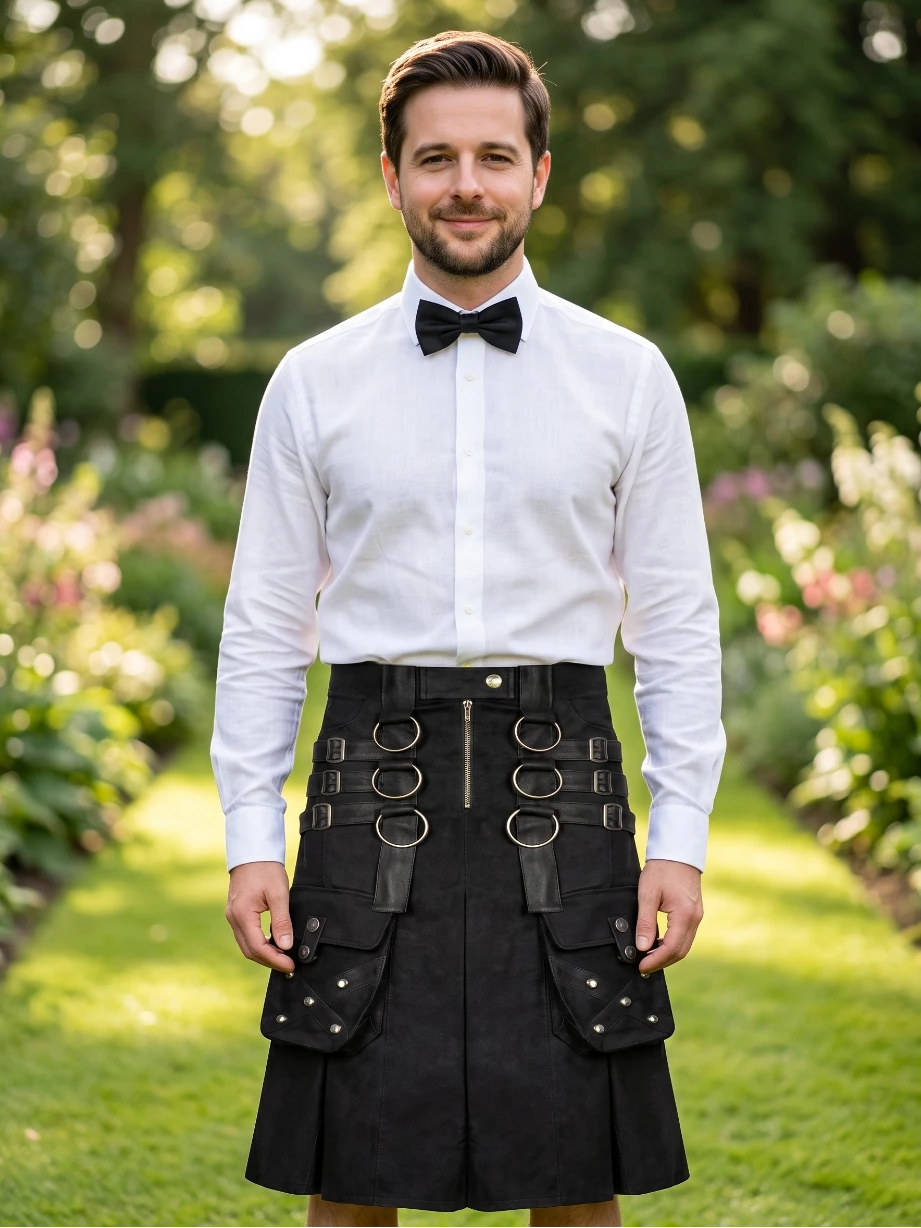 Kilt utilitaire gothique noir sur mesure