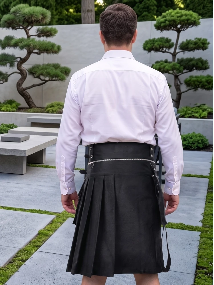 Kilt utilitaire gothique noir premium sur mesure
