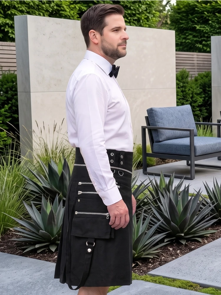 Kilt utilitaire gothique noir premium sur mesure