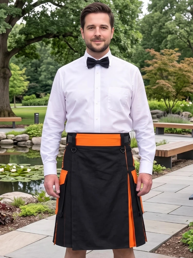 Kilt Utility noir et orange sur mesure