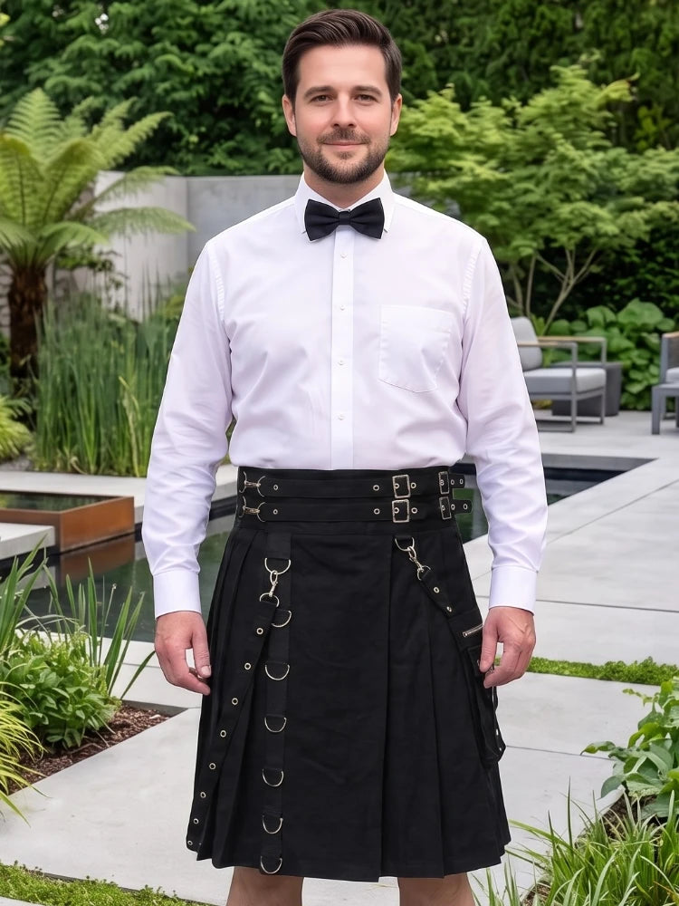 Kilt utilitaire gothique noir sur mesure