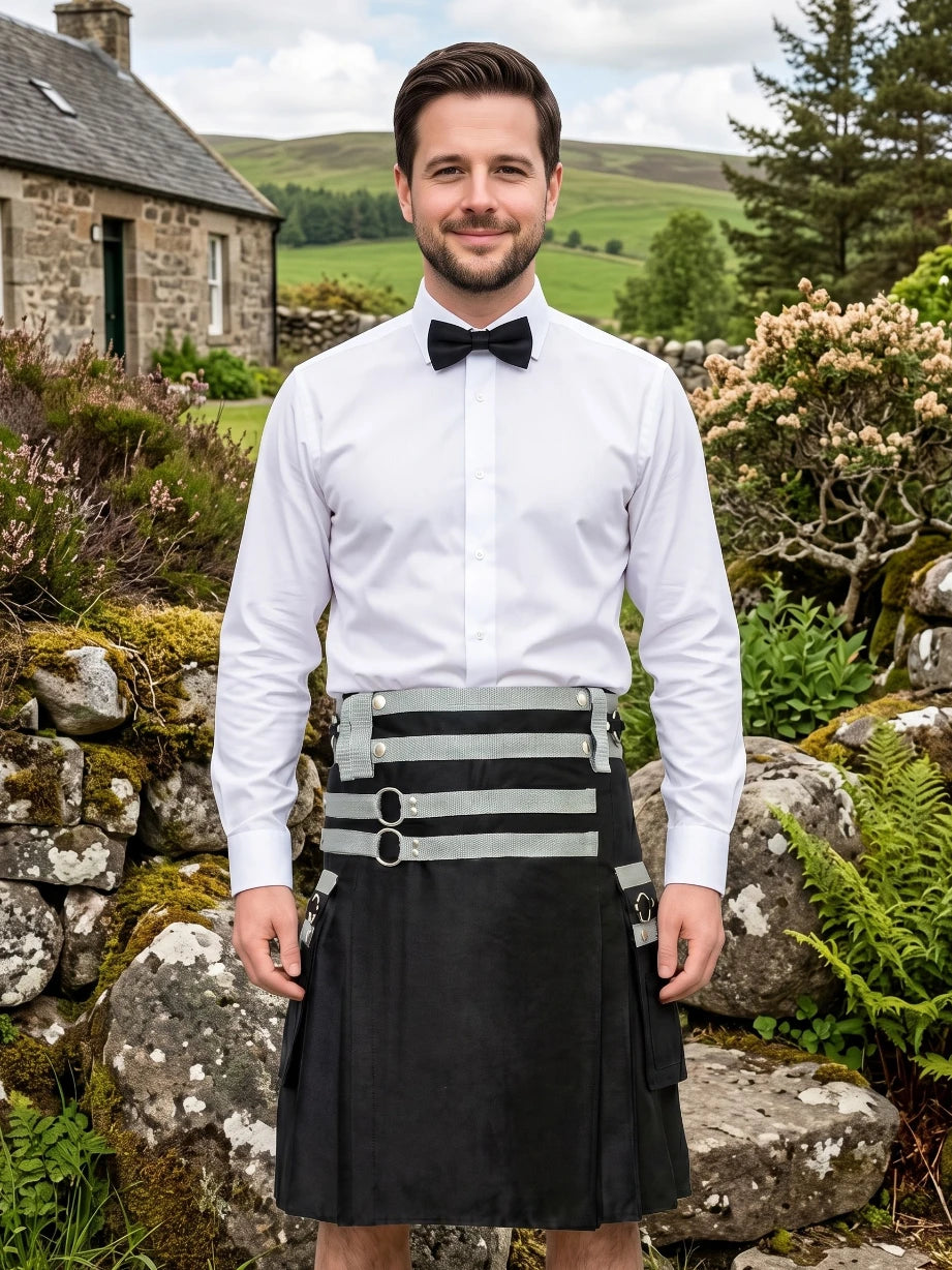 Kilt utilitaire noir et gris sur mesure