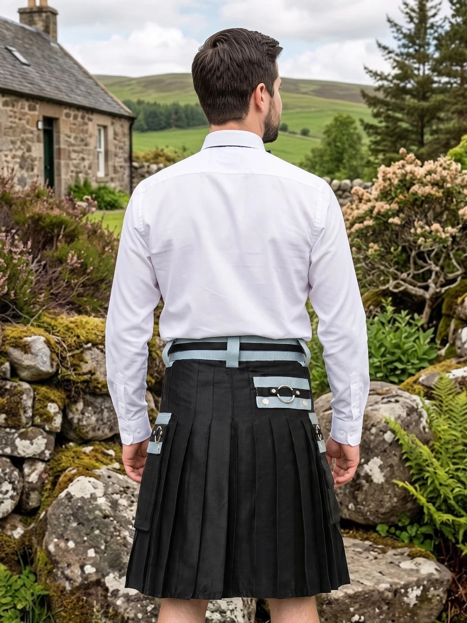Kilt utilitaire noir et gris sur mesure