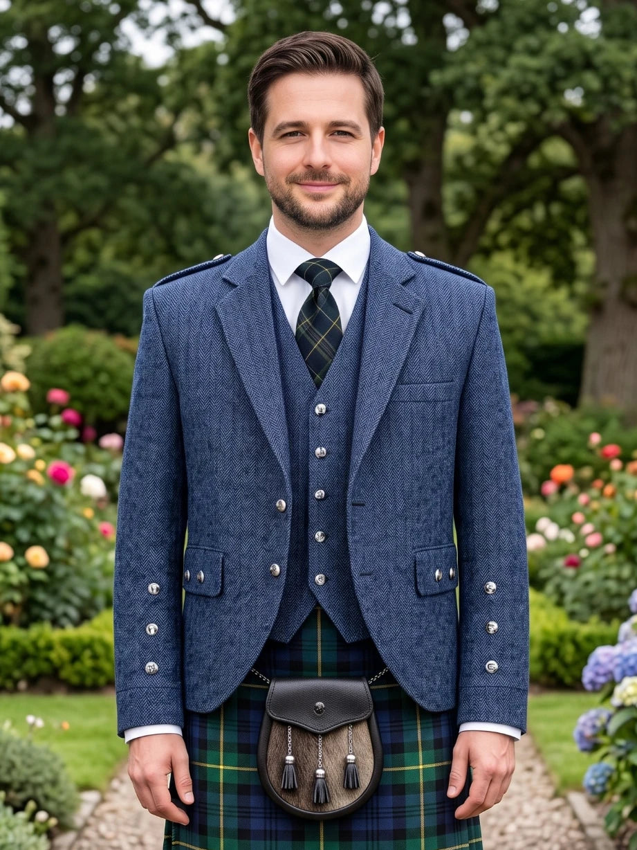 Veste Kilt Argyle en Tweed Bleu avec Gilet