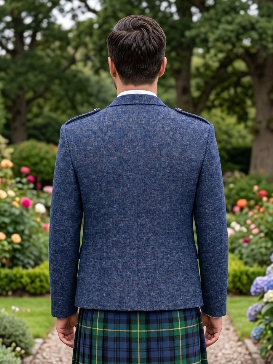 Veste Kilt Argyle en Tweed Bleu avec Gilet
