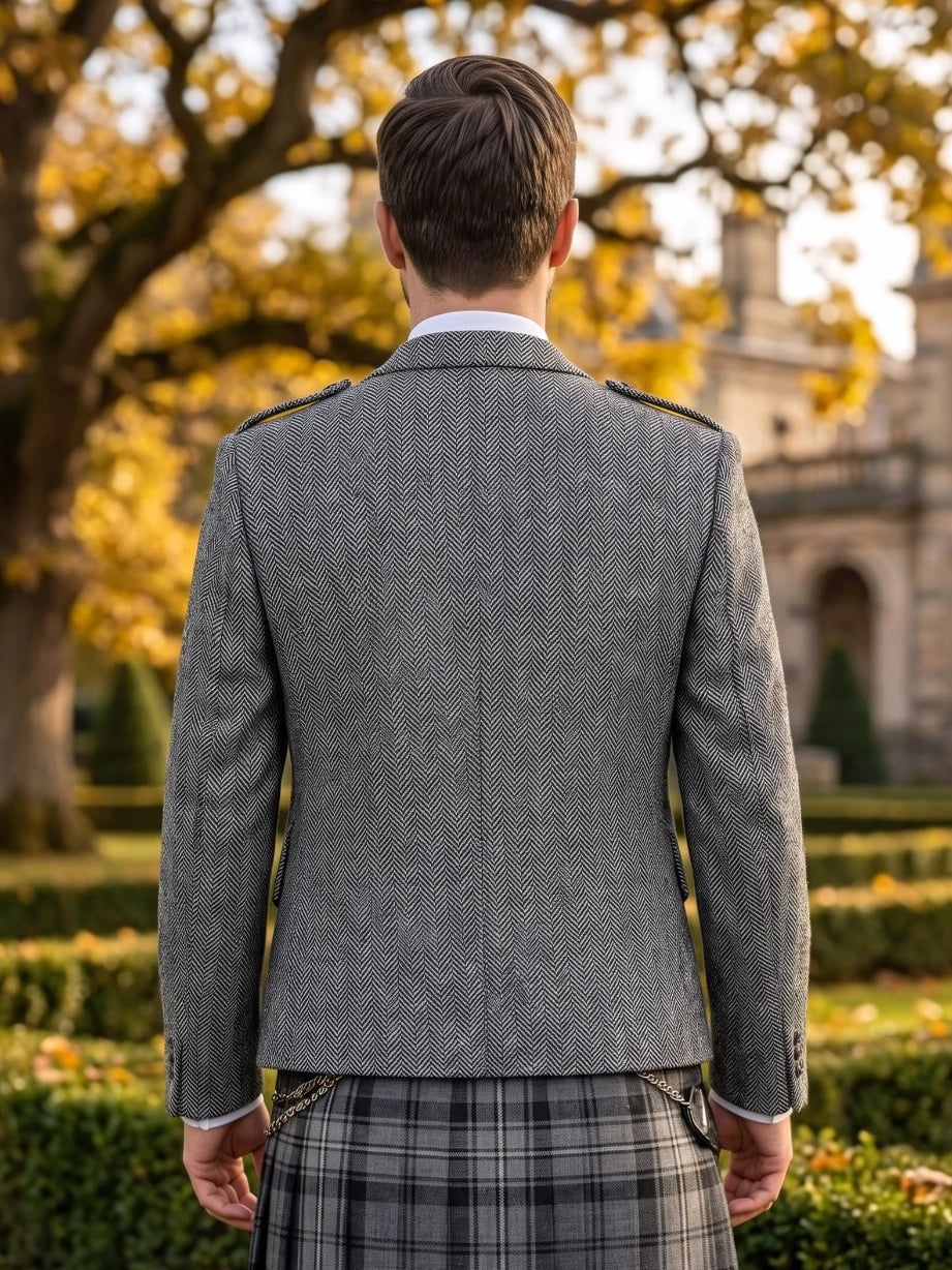 Veste de Kilt Décontractée en Tweed Gris Clair avec Gilet