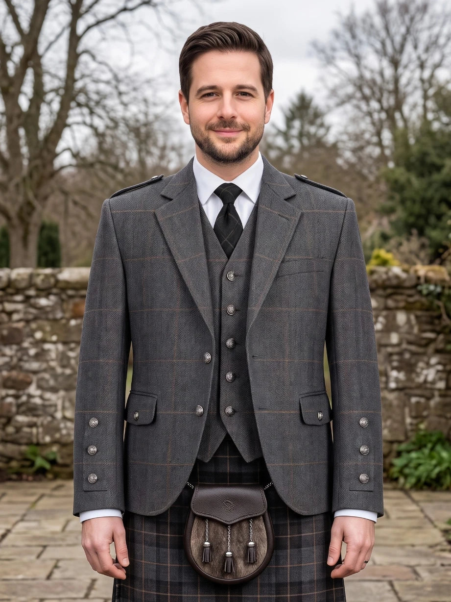 Veste Kilt Argyle en Tweed Gris Charbon avec Gilet