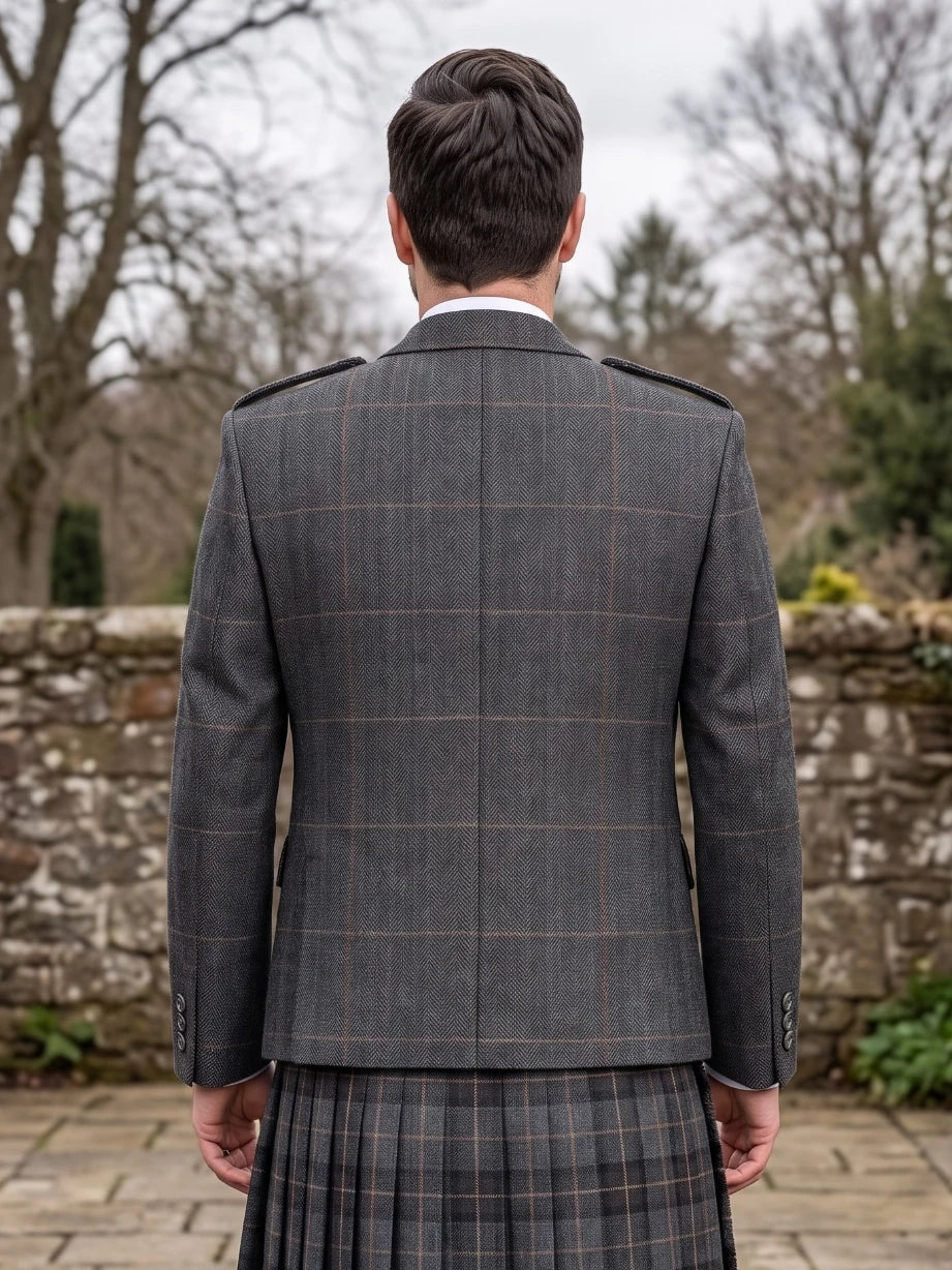 Veste Kilt Argyle en Tweed Gris Charbon avec Gilet