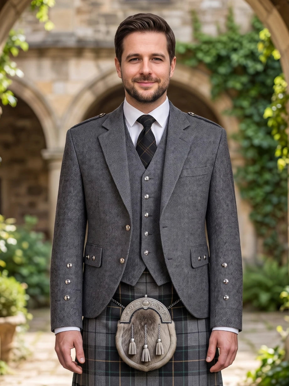 Veste Argyle en Tweed Chevrons Charbon