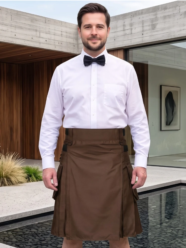 Kilt utility marron chocolat à sangle en cuir