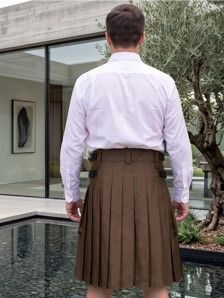 Kilt utility marron chocolat à sangle en cuir