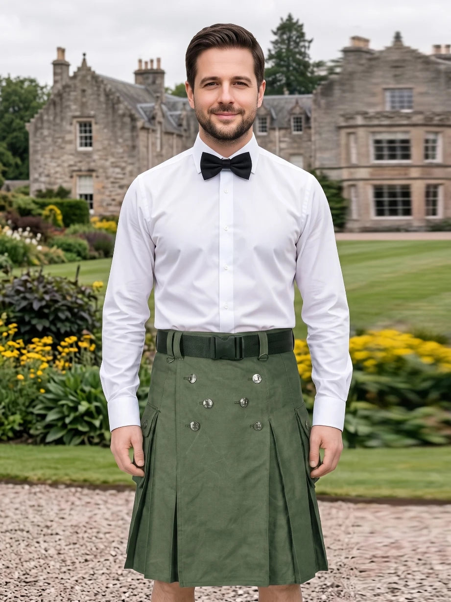Kilt utilitaire vert olive sur mesure