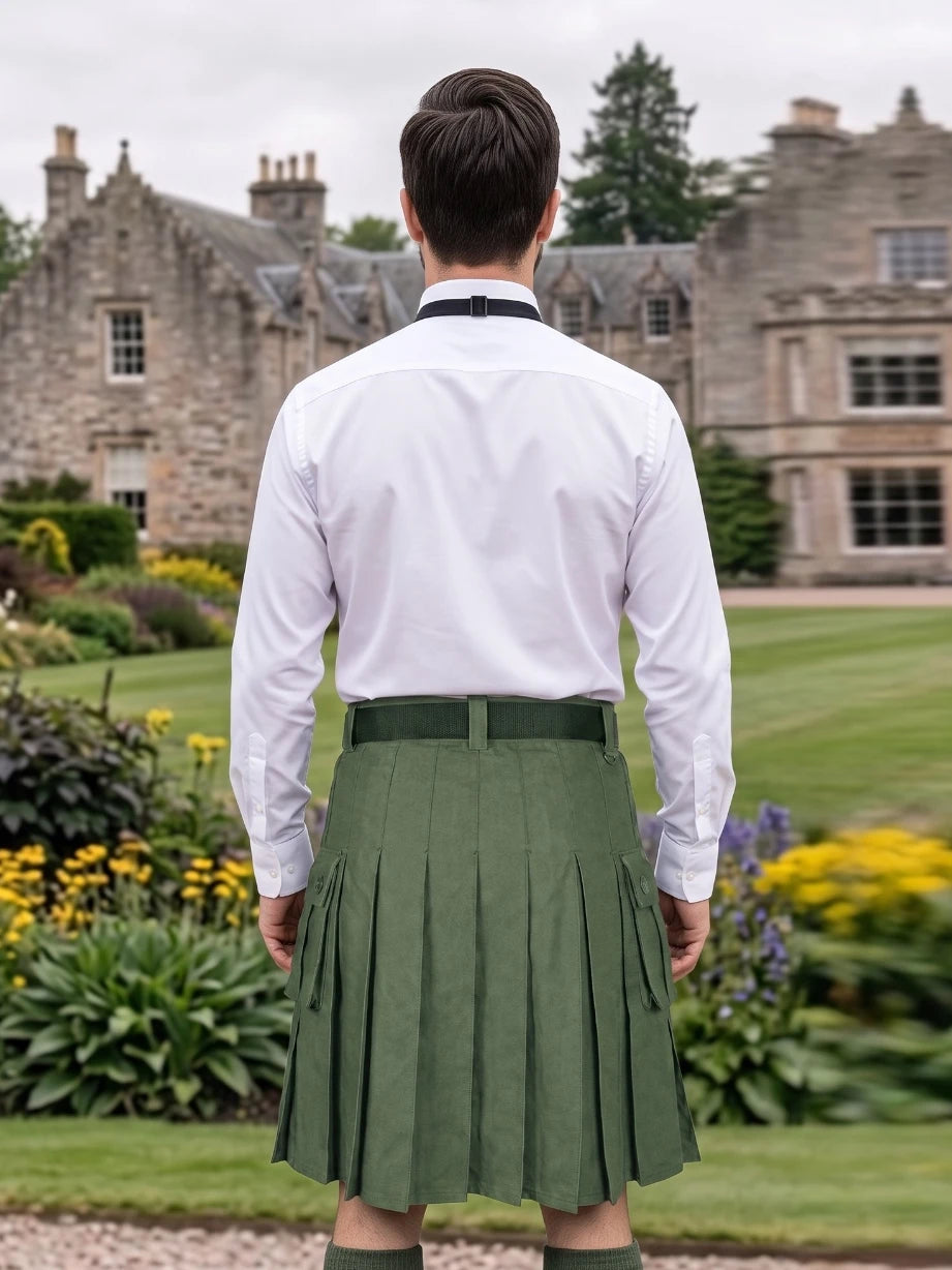 Kilt utilitaire vert olive sur mesure