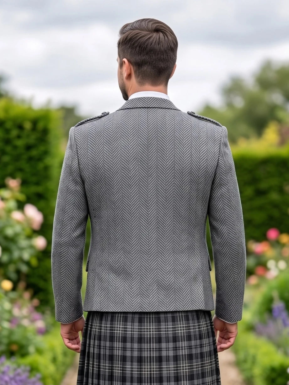 Veste Kilt Argyle en Tweed Gris Foncé avec Gilet