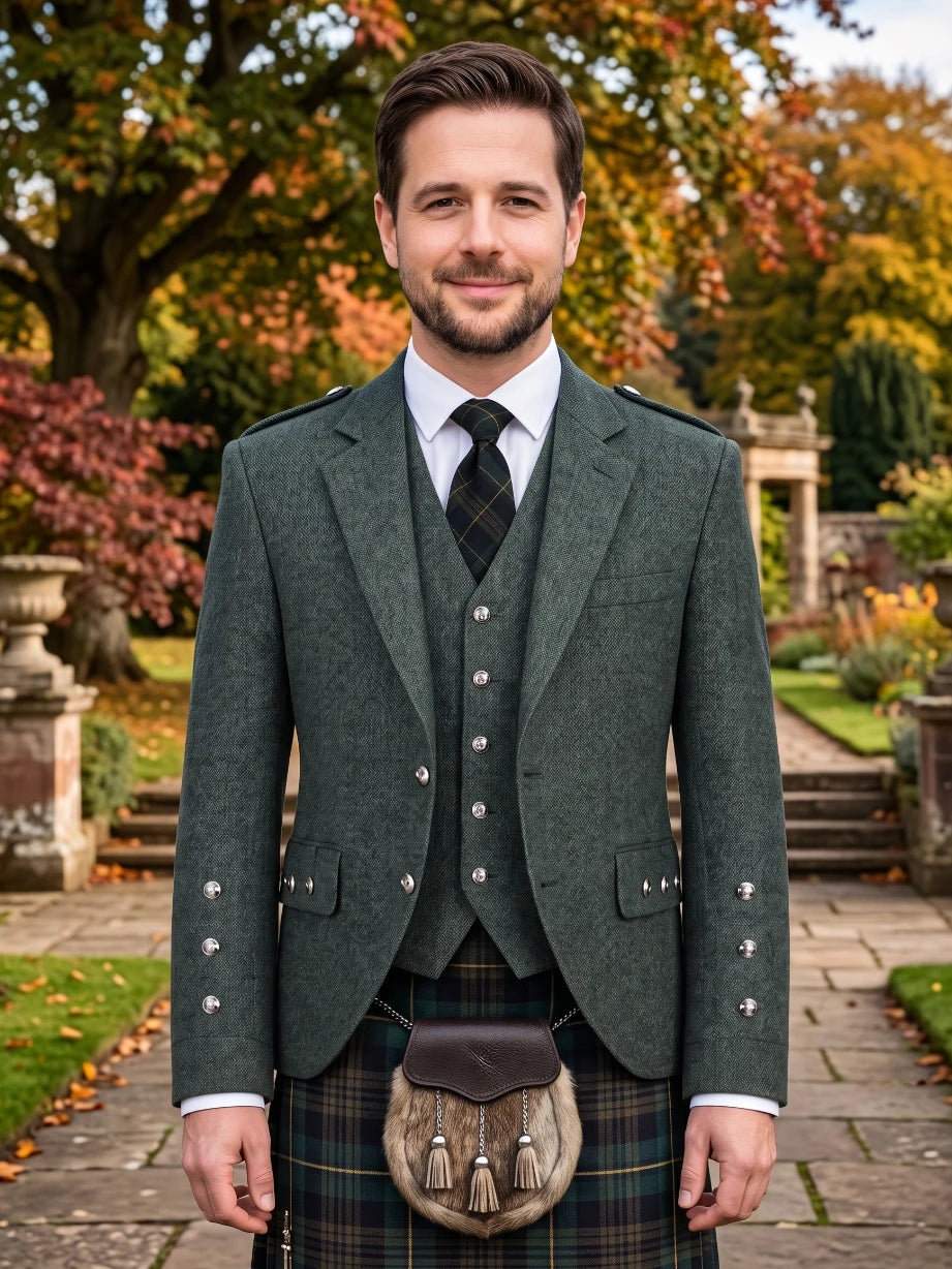 Veste Argyle en Tweed Vert Sarcelle Foncé ou Bleu-Vert