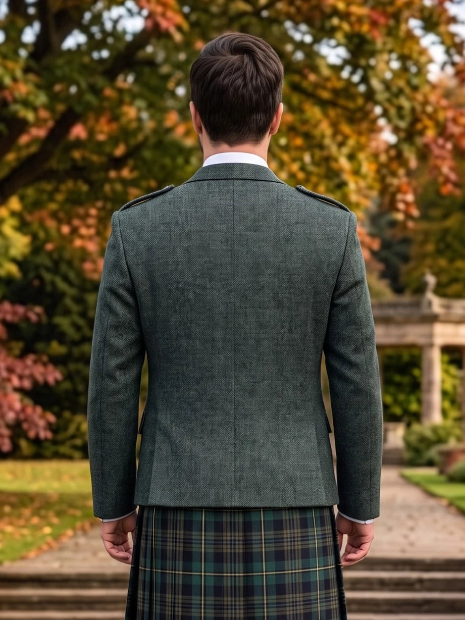 Veste Argyle en Tweed Vert Sarcelle Foncé ou Bleu-Vert